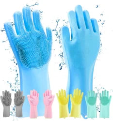 Silicone Dish Washing Gloves with Scrubber – Multi Purpose Reusable Kitchen Cleaning Gloves for Dishes, Vegetables & Bathroom Cleaning