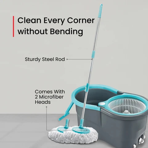 360° Spin Mop with Bucket & 2 Absorber Refills | Self-Wringing Floor Cleaning Mop Set | Stainless Steel Handle Pocha for Home, Kitchen & Floor Cleaning — Multicolor (Free Size)