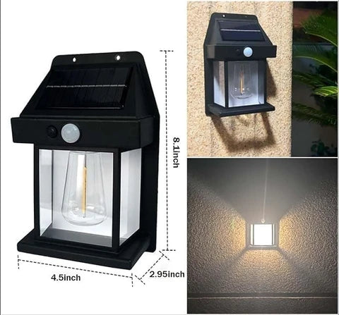 ENARA Solar Wall Light Outdoor | Motion Sensor Auto On/Off | Waterproof LED Sconce Security Lamp | Solar Chargeable Exterior Light for Front Porch, Garden, Patio & Balcony — Black, Warm Yellow (Pack of 1)