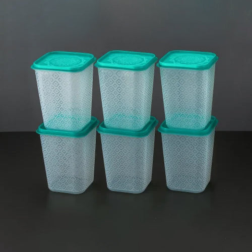 Classy Airtight Jar Container Set for Kitchen Storage | Set of 6 — 1000ml Each | BPA-Free Plastic Food Storage Organizer for Dal, Rice, Atta, Spices & Fridge Storage | Kitchen Accessories — Green (Free Size)