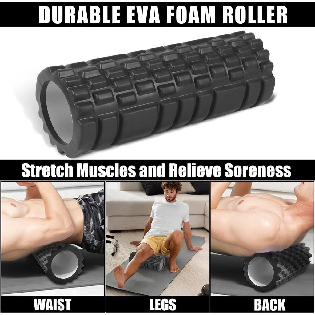 BOLDFIRE High Density EVA Foam Roller for Back Pain & Muscle Recovery | Deep Tissue Massage Roller for Exercise, Gym & Stretching | Body Pain Relief & Myofascial Release Roller — Black (14cm Width, Free Size)