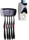 Automatic Toothpaste Dispenser with Toothbrush Holder | Wall-Mounted Anti-Dust Family Bathroom Organizer | Holds 5 Brushes | No-Touch Squeeze Toothpaste Stand for Home & Kids — Multicolor (Pack of 1)