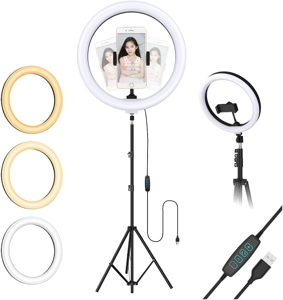 LED Ring Light with Tripod Stand | 3 Color Modes & Adjustable Brightness | Foldable Lightweight Phone Holder Stand for Makeup, Reels, Vlogging, Live Stream & YouTube — Black (Free Size)