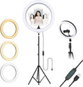 LED Ring Light with Tripod Stand | 3 Color Modes & Adjustable Brightness | Foldable Lightweight Phone Holder Stand for Makeup, Reels, Vlogging, Live Stream & YouTube — Black (Free Size)