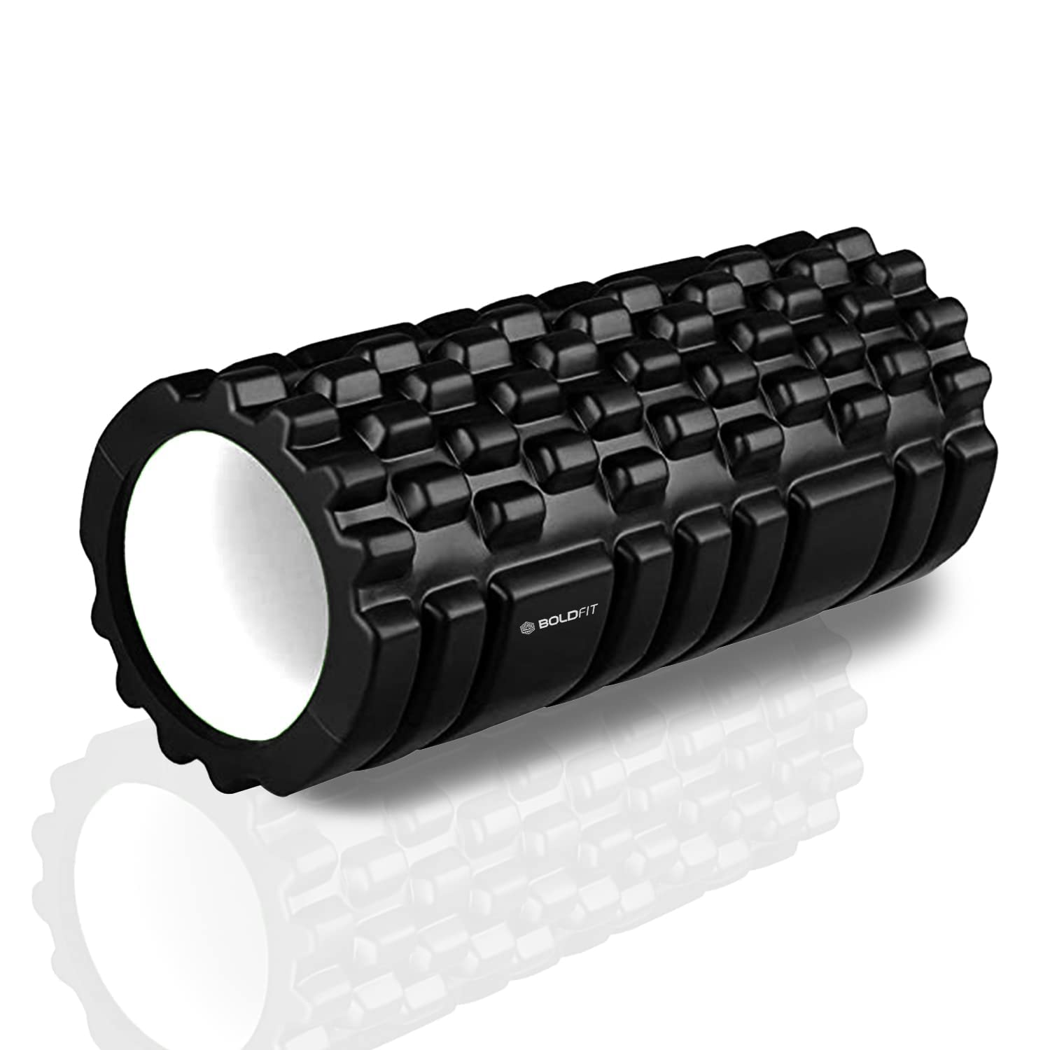 BOLDFIRE High Density EVA Foam Roller for Back Pain & Muscle Recovery | Deep Tissue Massage Roller for Exercise, Gym & Stretching | Body Pain Relief & Myofascial Release Roller — Black (14cm Width, Free Size)