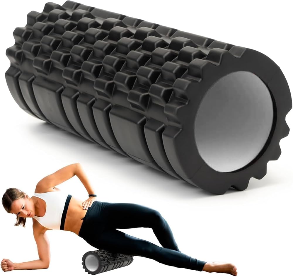 BOLDFIRE High Density EVA Foam Roller for Back Pain & Muscle Recovery | Deep Tissue Massage Roller for Exercise, Gym & Stretching | Body Pain Relief & Myofascial Release Roller — Black (14cm Width, Free Size)