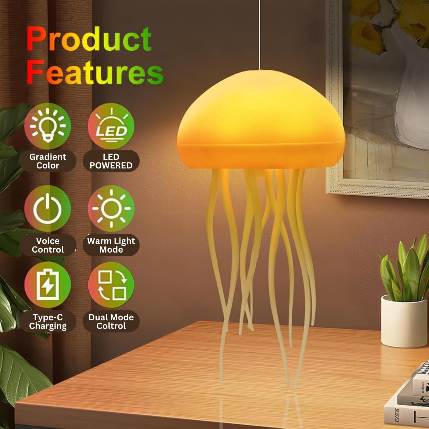 Jellyfish Night Lamp | 7 Colour Changing LED | Rechargeable Battery | Rotating Mode | Kids Room & Home Décor | Gift for Girls, Boys & Ocean Lovers