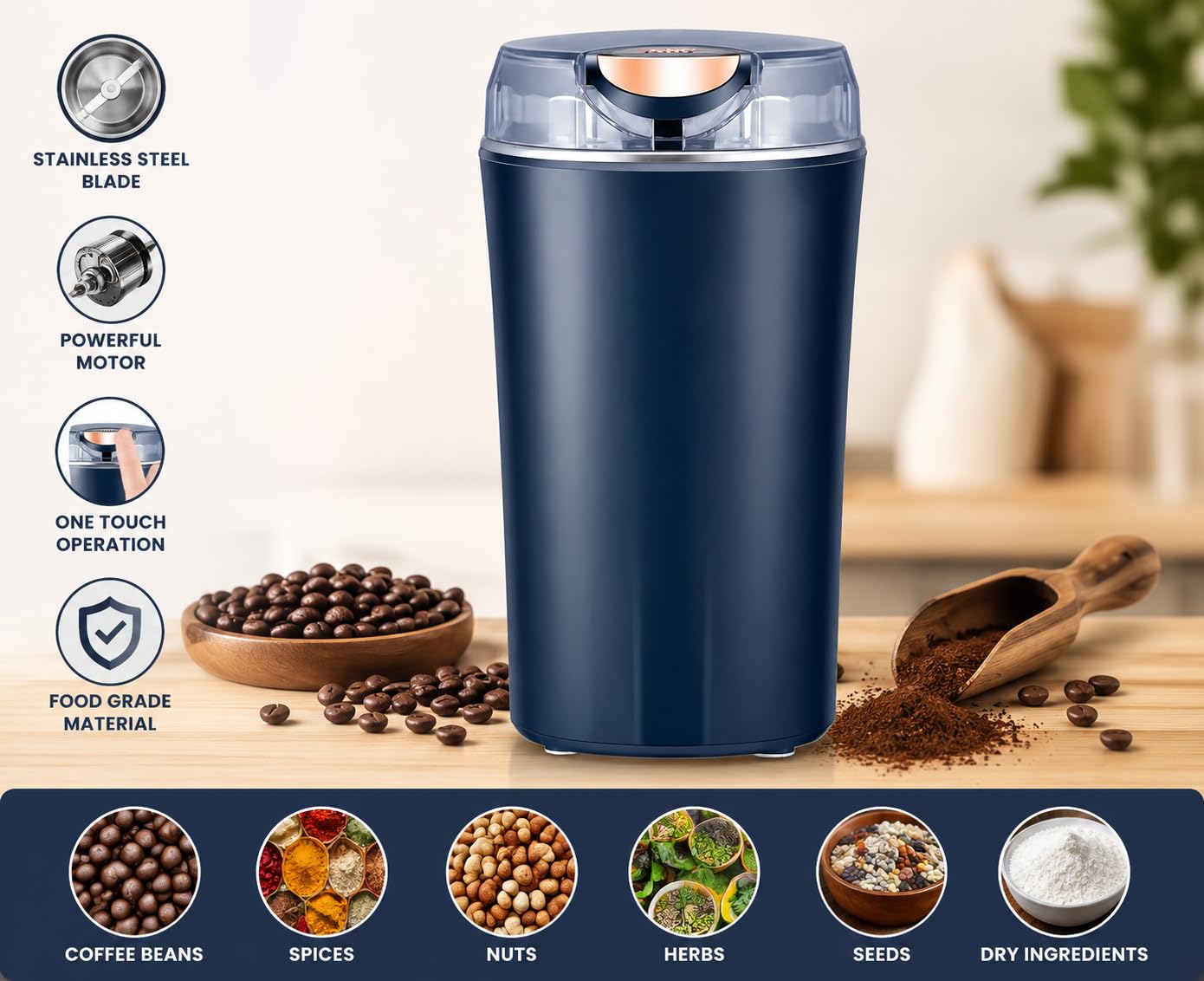 Mini Electric Multipurpose Grinder for Kitchen | Mini Masala, Coffee Bean & Dry Fruit Grinder