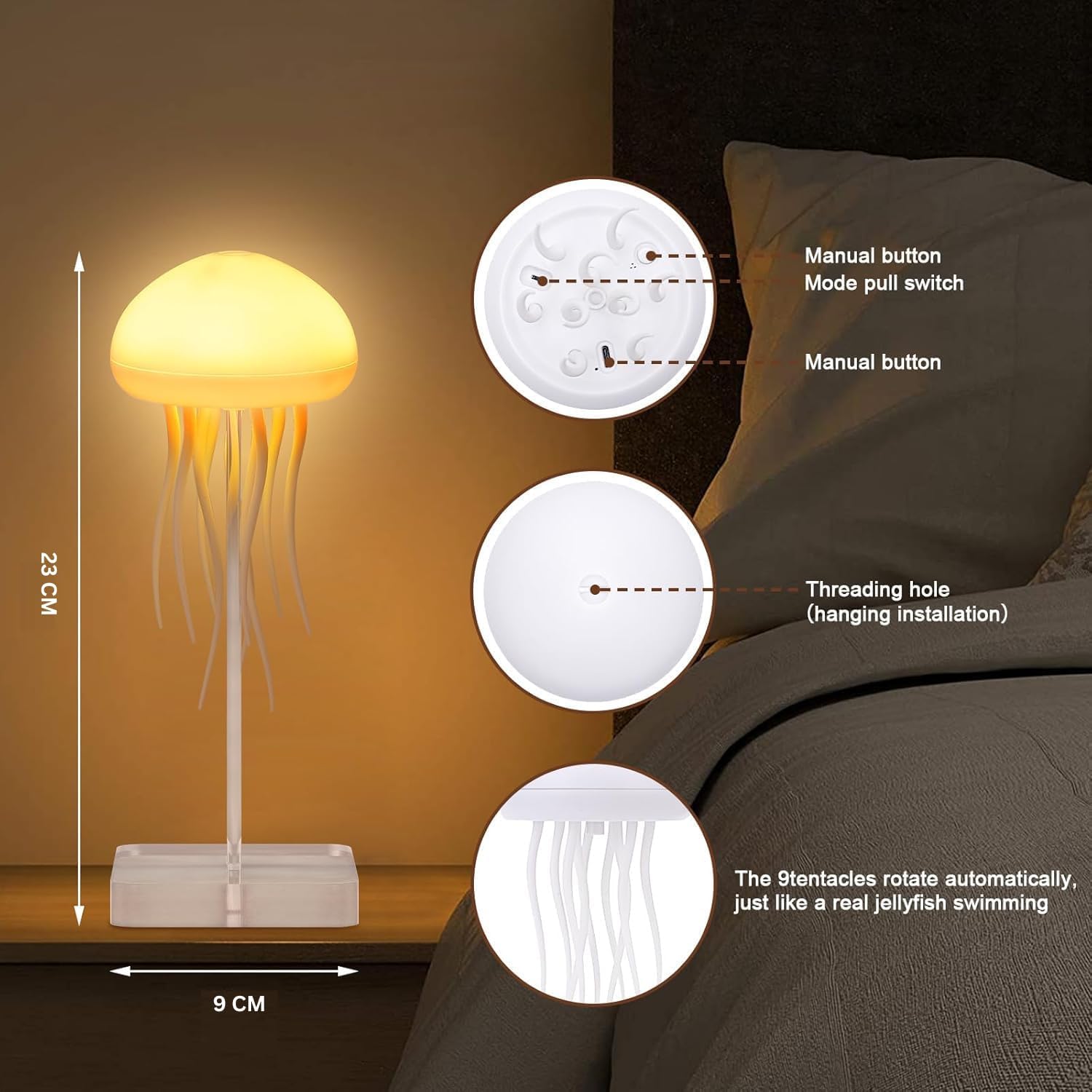 Jellyfish Night Lamp | 7 Colour Changing LED | Rechargeable Battery | Rotating Mode | Kids Room & Home Décor | Gift for Girls, Boys & Ocean Lovers