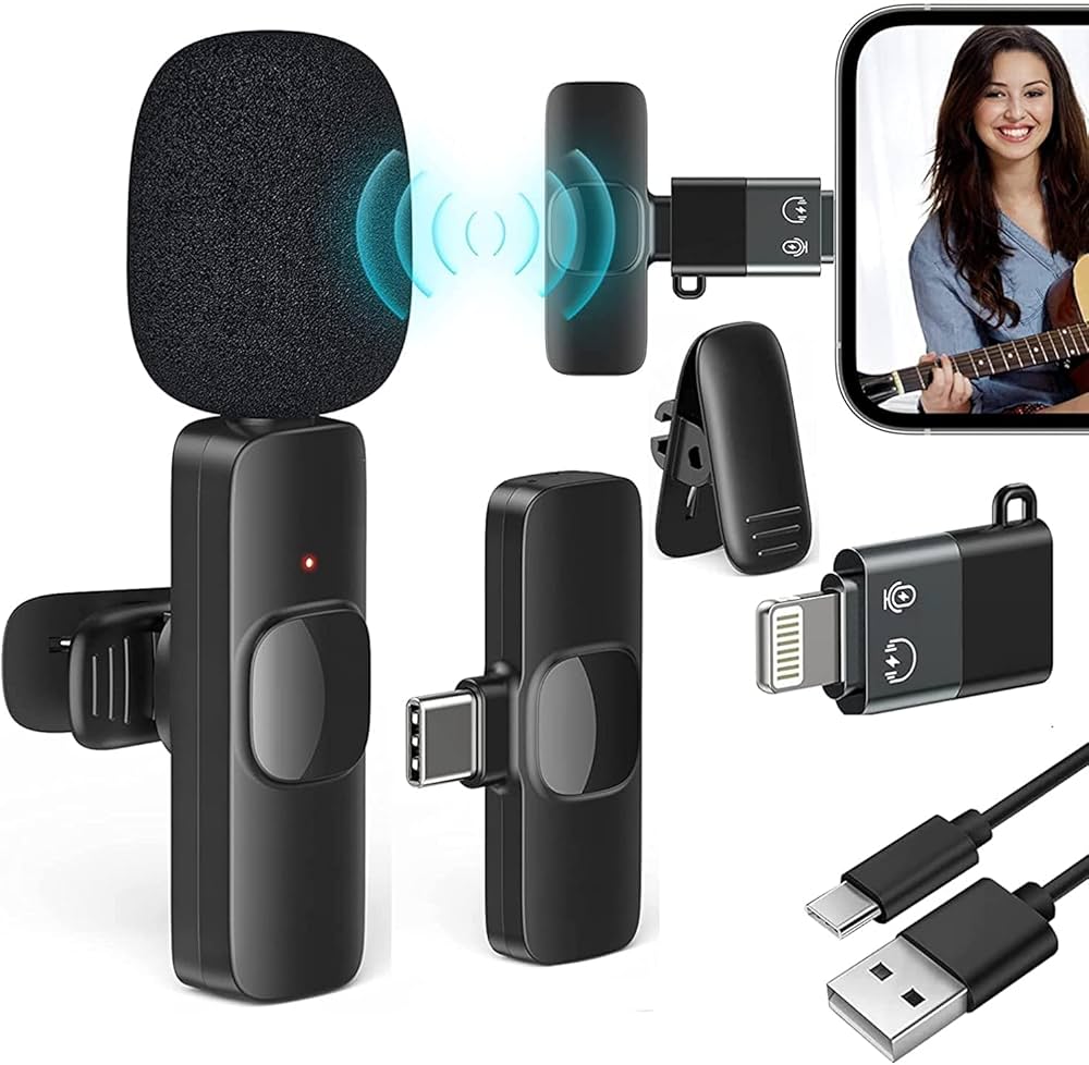 K8 2.4GHz Wireless Lavalier Microphone 2-in-1 | Mini Clip-On Digital Recording Mic | Type-C & Lightning Compatible | For Mobile, Camera & Laptop | Vlogging, Interviews & Live Streaming (Black)