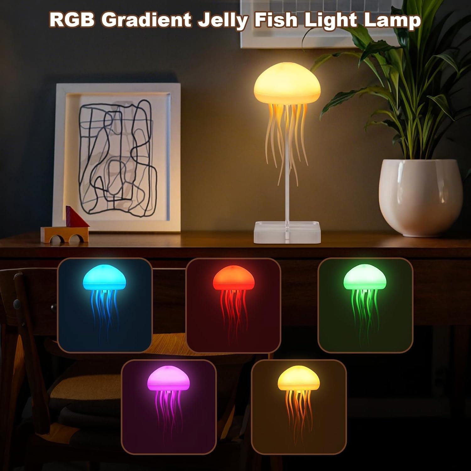 Jellyfish Night Lamp | 7 Colour Changing LED | Rechargeable Battery | Rotating Mode | Kids Room & Home Décor | Gift for Girls, Boys & Ocean Lovers