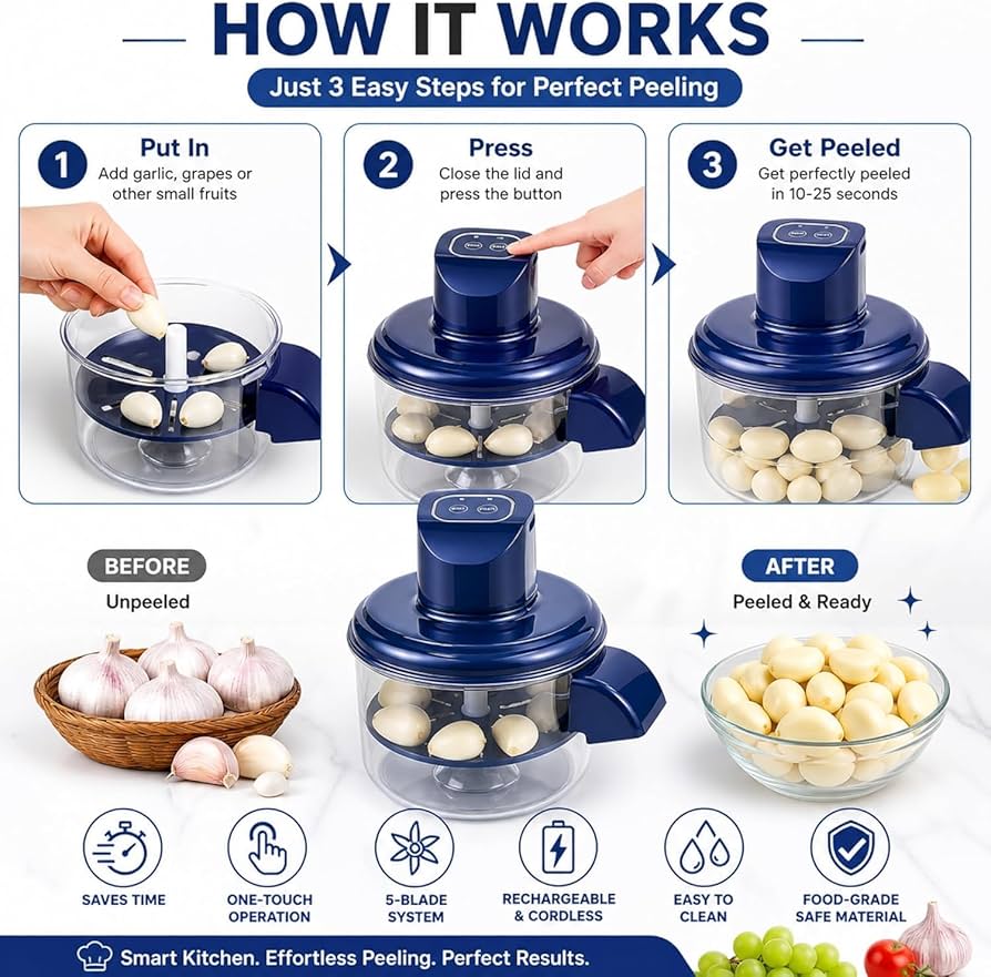 Automatic Electric Fruit Peeler Machine |  One-Touch | Grapes, Garlic & Cherry Tomato |  20x Faster Kitchen Prep
