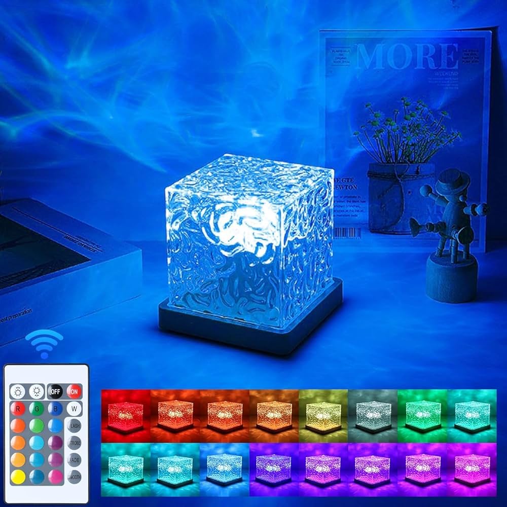 Ocean Wave Projector Night Light Lamp with Remote – RGB LED Crystal Cube Table Lamp for Bedroom, Gaming Room & Home Decor