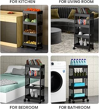 4-Layer Plastic Bookshelf with Wheels | Portable Rolling Book Rack & Organizer for Home, Study Room & Library | Kids & Adults Book Stand Shelf — Black (91cm Height, Free Size)