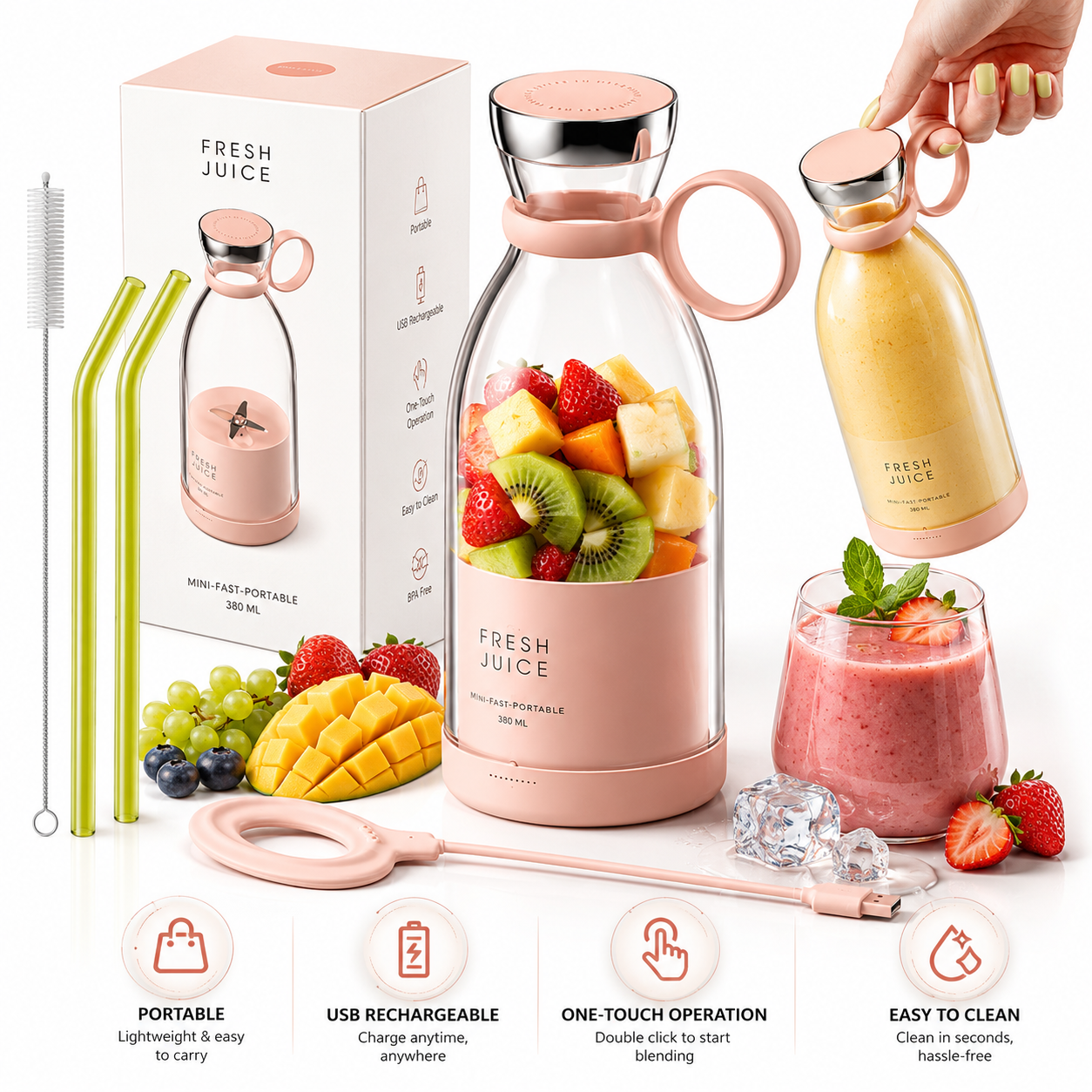FreshBlend™ Portable Rechargeable Mini Blender | Fresh Juice Anywhere in 30 Seconds