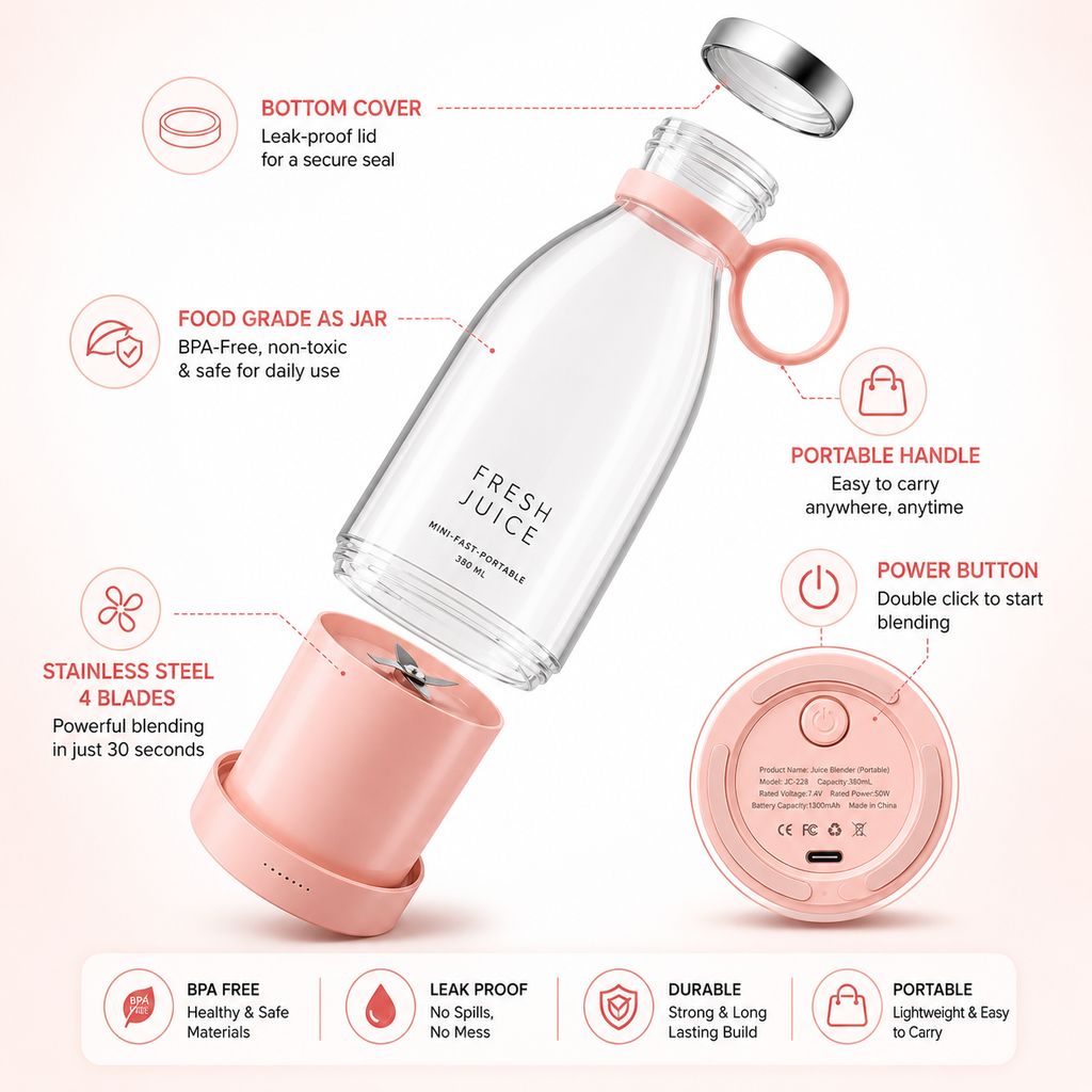 FreshBlend™ Portable Rechargeable Mini Blender | Fresh Juice Anywhere in 30 Seconds