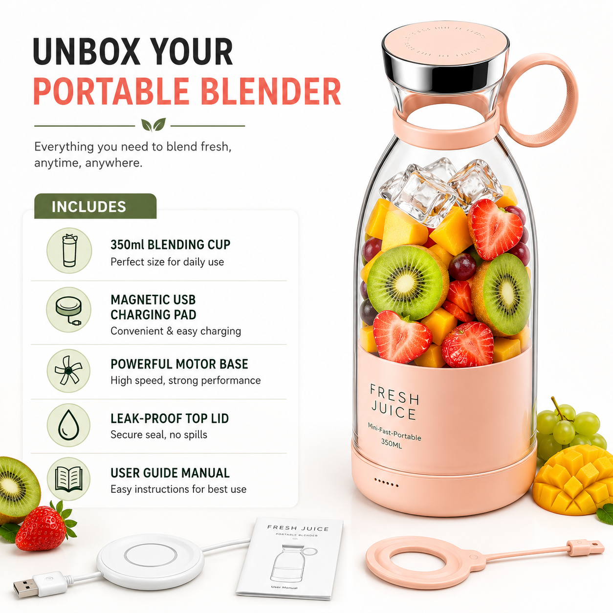 FreshBlend™ Portable Rechargeable Mini Blender | Fresh Juice Anywhere in 30 Seconds