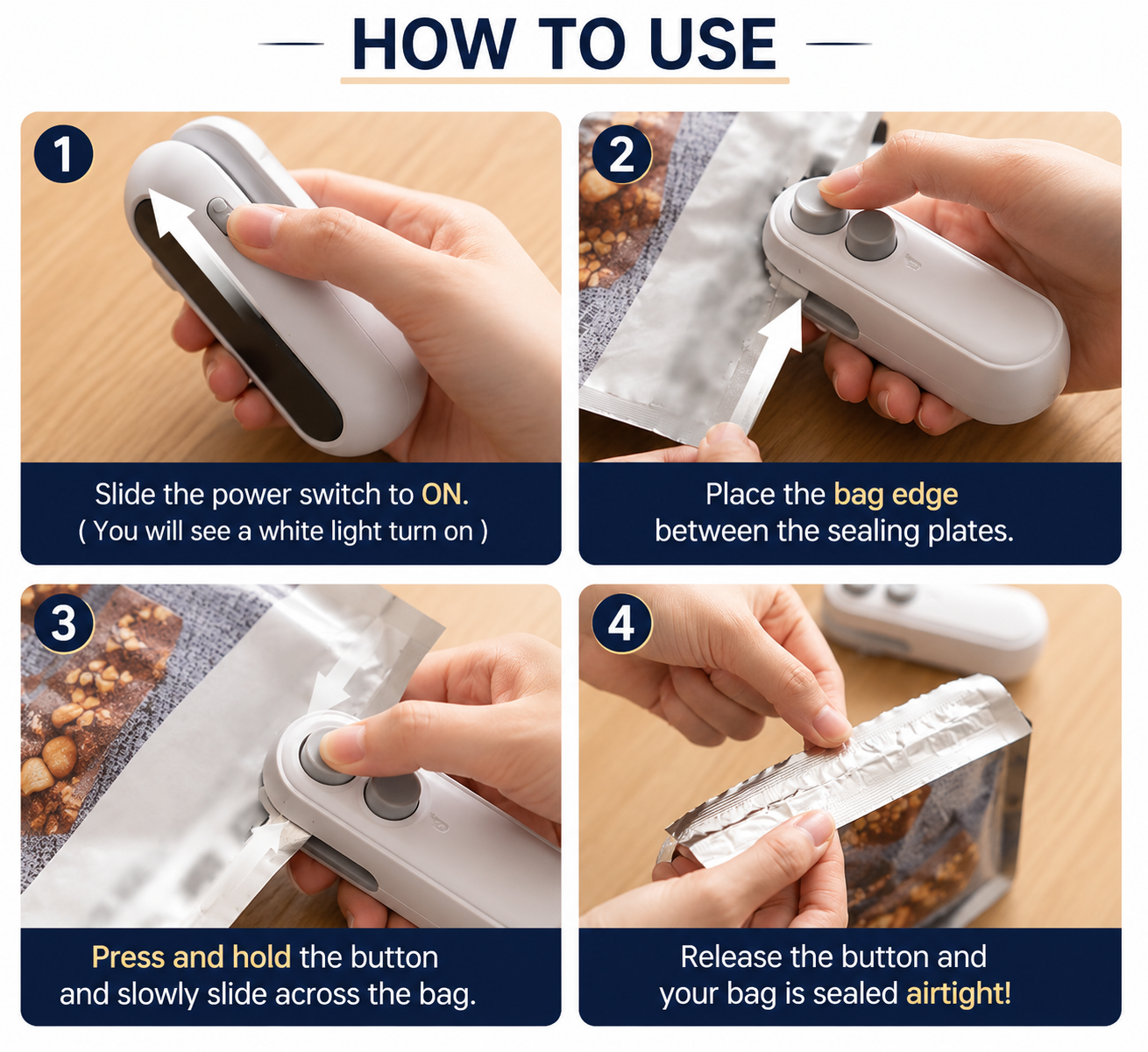 Portable Plastic Bag Sealing Machine | Construx Mini Bag Sealer with Cutter and Magnet
