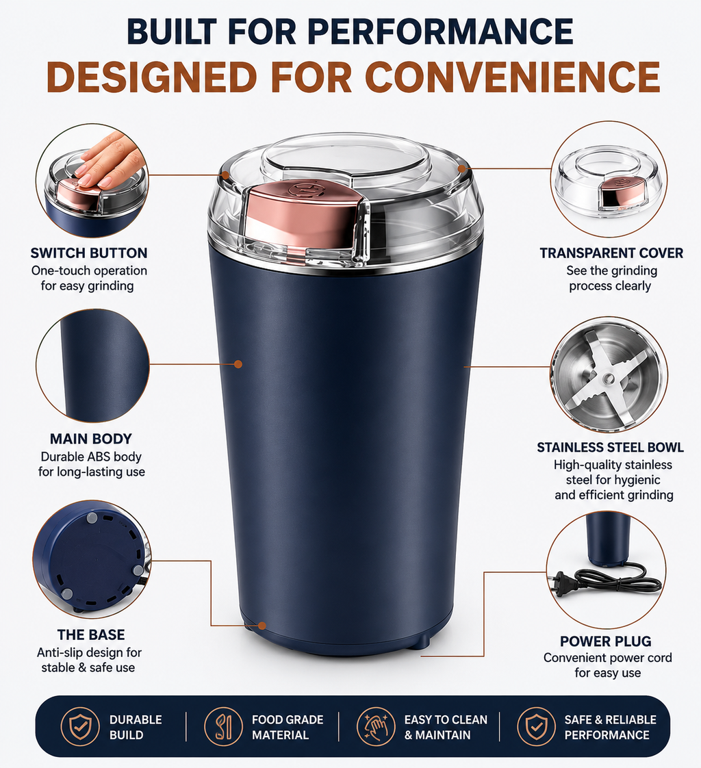 Mini Electric Multipurpose Grinder for Kitchen | Mini Masala, Coffee Bean & Dry Fruit Grinder
