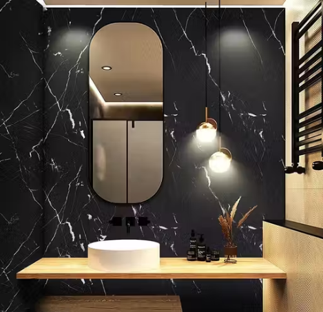Black Marble Self-Adhesive Wallpaper Roll | Waterproof Vinyl Wall Sticker for Kitchen, Furniture, Wardrobe, Bedroom & Office — 60 cm × 200 cm (DIY Peel & Stick)