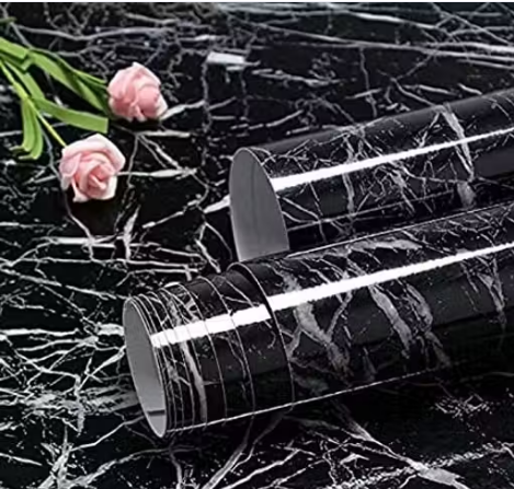 Black Marble Self-Adhesive Wallpaper Roll | Waterproof Vinyl Wall Sticker for Kitchen, Furniture, Wardrobe, Bedroom & Office — 60 cm × 200 cm (DIY Peel & Stick)