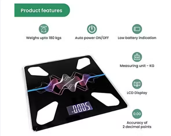 Digital Body Weight Weighing Scale | Thick Tempered Glass LCD Display | X-Design Bathroom Scale for Accurate Body Weight Measurement — Max 180kg Capacity, Black (Free Size)