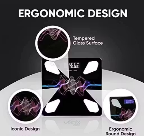 Digital Body Weight Weighing Scale | Thick Tempered Glass LCD Display | X-Design Bathroom Scale for Accurate Body Weight Measurement — Max 180kg Capacity, Black (Free Size)