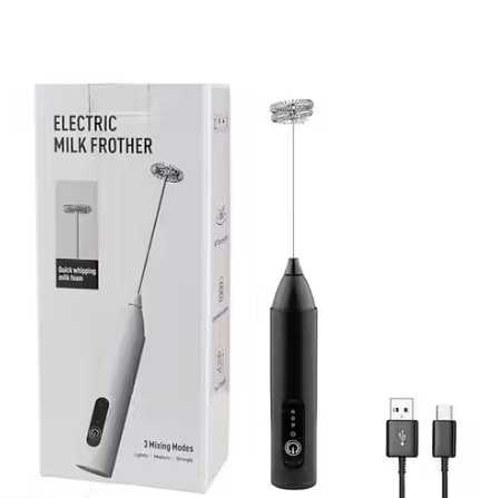 Electric Milk Frother & Coffee Frother | USB Type-C Rechargeable Handheld Foam Maker for Cappuccino, Latte & Egg Whisking | Stainless Steel Electric Blender Mixer — Black (Pack of 1)