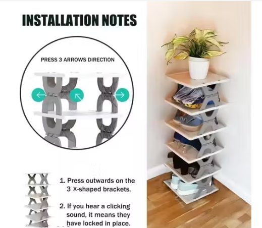 6-Layer Foldable Shoe Rack with Cover | Portable Plastic Shoe Organizer Stand for Home, Bedroom & Living Room | Space-Saving Shoes & Slippers Storage Rack — Free Size (Multi)
