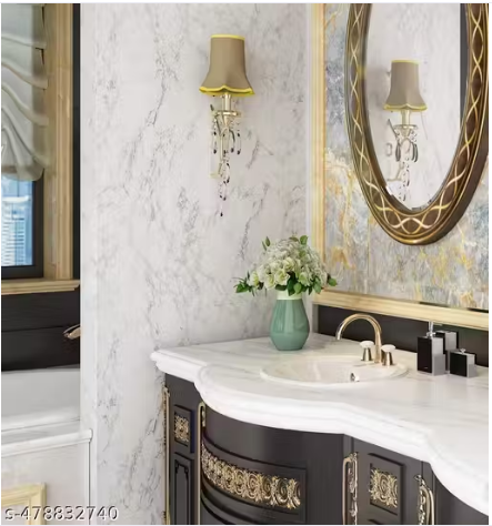 White Marble Self-Adhesive Wallpaper Roll | Pack of 2 | Waterproof Vinyl Peel & Stick Wall Paper for Furniture, Wardrobe, Kitchen, Bathroom & Desktop | DIY Home Decor Wall Sticker — White Marble (Free Size)