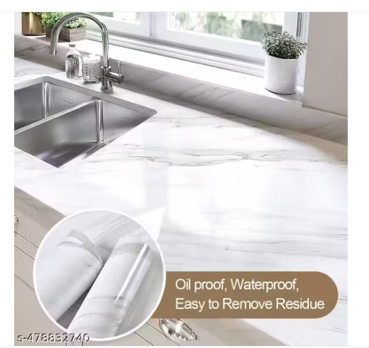 White Marble Self-Adhesive Wallpaper Roll | Pack of 2 | Waterproof Vinyl Peel & Stick Wall Paper for Furniture, Wardrobe, Kitchen, Bathroom & Desktop | DIY Home Decor Wall Sticker — White Marble (Free Size)