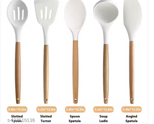 5-Piece Premium Silicone Kitchen Utensil Set with Wooden Handle | Heat-Resistant, Non-Stick & Ergonomic Cooking Tools for Kitchen
