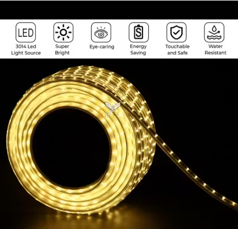 3 Meter Waterproof LED Strip Light | Warm White 3014 SMD Energy Saving Light for False Ceiling, Room Decor, Home Decoration & Diwali — Super Bright, Eye-Safe & Water Resistant