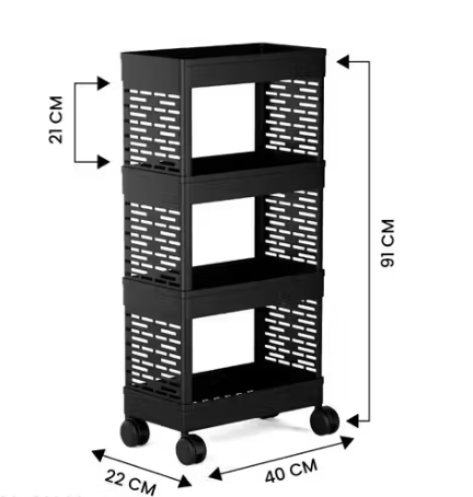4-Layer Plastic Bookshelf with Wheels | Portable Rolling Book Rack & Organizer for Home, Study Room & Library | Kids & Adults Book Stand Shelf — Black (91cm Height, Free Size)