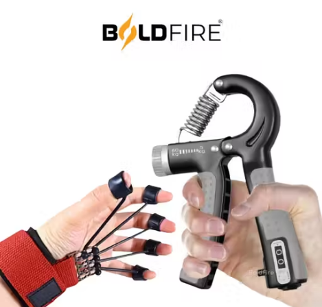 BOLDFIRE Adjustable Hand Grip Strengthener & Finger Exerciser Combo | Pack of 2 | 10–40kg Resistance | Hand Gripper for Gym, Sports, Physiotherapy & Stress Relief — Multicolor (Free Size)