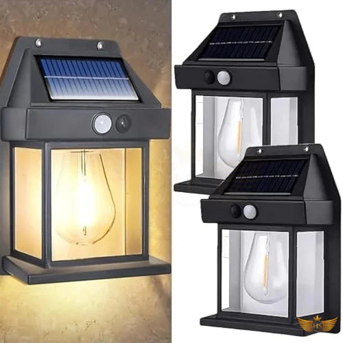 ENARA Solar Wall Light Outdoor | Motion Sensor Auto On/Off | Waterproof LED Sconce Security Lamp | Solar Chargeable Exterior Light for Front Porch, Garden, Patio & Balcony — Black, Warm Yellow (Pack of 1)