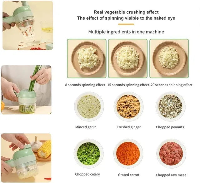 4 in 1 Portable Electric Vegetable Cutter Set – Multifunction Rechargeable Food Chopper, Slicer & Garlic Crusher for Kitchen