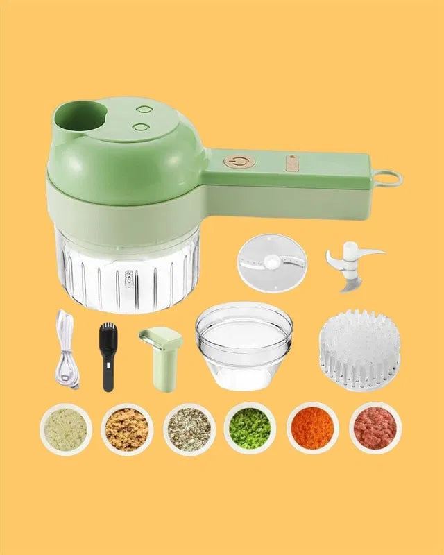 4 in 1 Portable Electric Vegetable Cutter Set – Multifunction Rechargeable Food Chopper, Slicer & Garlic Crusher for Kitchen