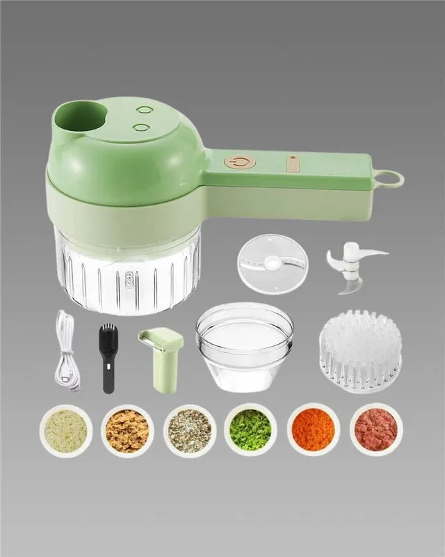 4 in 1 Portable Electric Vegetable Cutter Set – Multifunction Rechargeable Food Chopper, Slicer & Garlic Crusher for Kitchen