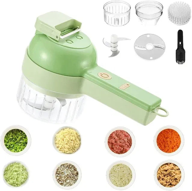 4 in 1 Portable Electric Vegetable Cutter Set – Multifunction Rechargeable Food Chopper, Slicer & Garlic Crusher for Kitchen