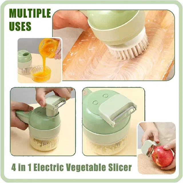 4 in 1 Portable Electric Vegetable Cutter Set – Multifunction Rechargeable Food Chopper, Slicer & Garlic Crusher for Kitchen