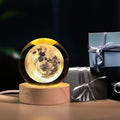 3D Crystal Moon Lamp | LED Night Light Crystal Ball with Wooden Base | USB Powered | Home Décor Gift for Her, Him & Couples