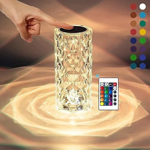 Rose Crystal Diamond Table Lamp | 16 Colors RGB with Touch & Remote Control | USB Rechargeable Decorative Acrylic Night Light | Atmosphere Lamp for Living Room, Bedroom & Bar — Multicolor