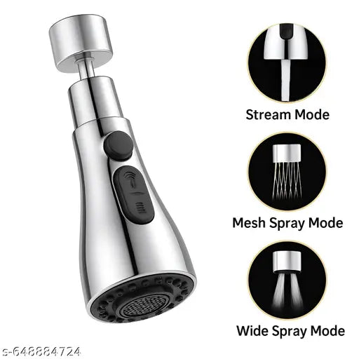 360° Rotating Kitchen Faucet Sprayer Attachment – 3 Mode Water Saving Tap Extender for Sink | Anti Splash Pull Down Faucet Head (Silver)