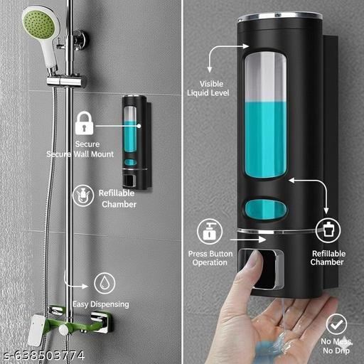 Premium Black Liquid Soap Dispenser | Wall-Mounted & Countertop Pump Bottle for Bathroom & Kitchen | Refillable Hand Wash, Dishwash & Sanitizer Dispenser — 1 Year Warranty (220ml, ABS Plastic)