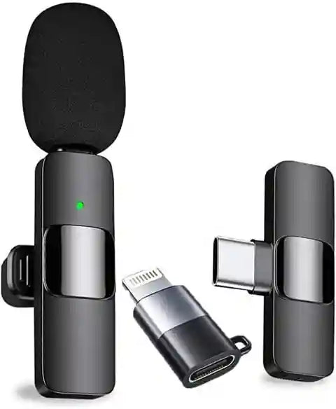 K8 2.4GHz Wireless Lavalier Microphone 2-in-1 | Mini Clip-On Digital Recording Mic | Type-C & Lightning Compatible | For Mobile, Camera & Laptop | Vlogging, Interviews & Live Streaming (Black)