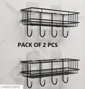 Pack of 2 Self-Adhesive Wall Shelf with Hooks | Multipurpose Bathroom & Kitchen Organizer
