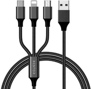 3-in-1 Nylon Braided Fast Charging Cable 1 Meter | Micro USB + Type-C + iOS Compatible | 3A Fast Charge & 100Mbps Data Transfer — Universal Phone Charging Cable (Pack of 1)