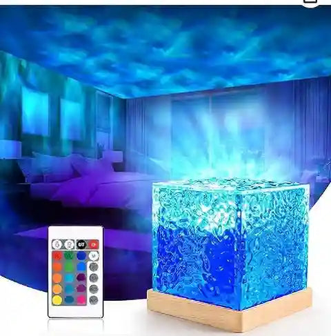 Ocean Wave Projector Night Light Lamp with Remote – RGB LED Crystal Cube Table Lamp for Bedroom, Gaming Room & Home Decor