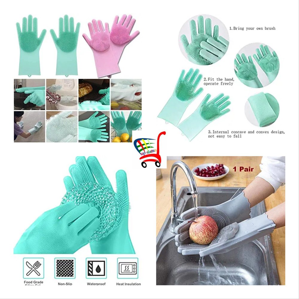 Silicone Dish Washing Gloves with Scrubber – Multi Purpose Reusable Kitchen Cleaning Gloves for Dishes, Vegetables & Bathroom Cleaning